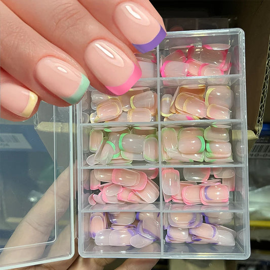 240/120Pcs Colorful French Short Square False Nails