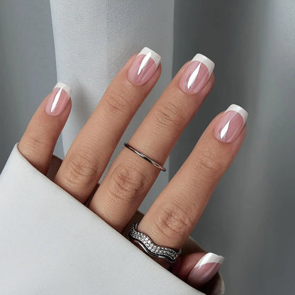 French Style Natural Nude White Tip Glossy Press On Nails