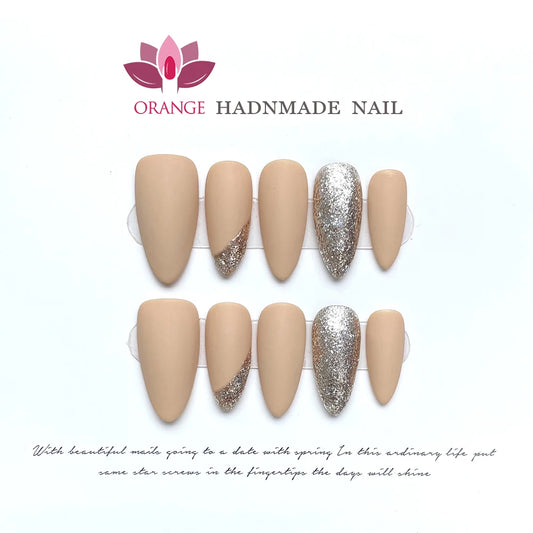 Handmade Simple Nude Color Press on Nail