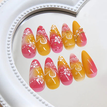 24pcs White Flower Press on Nail Tips