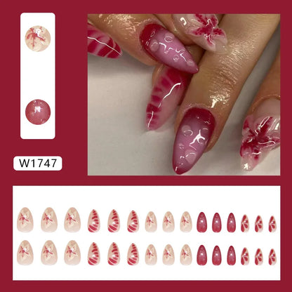 24pcs White Flower Press on Nail Tips