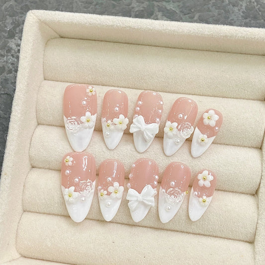 French Style Handmade Artificial Manicure Nail