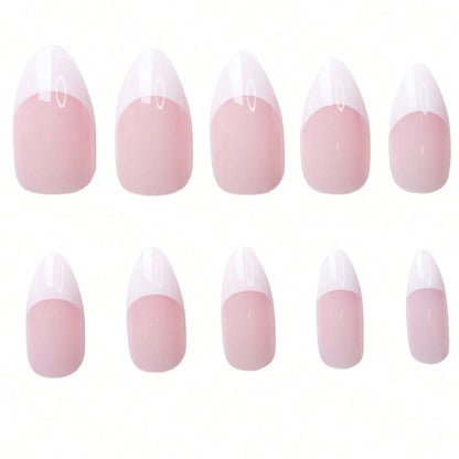 Nude Pink Almond French False Nails White Tip
