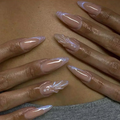 Butterfly Ballet with French Design Wearable False Nails