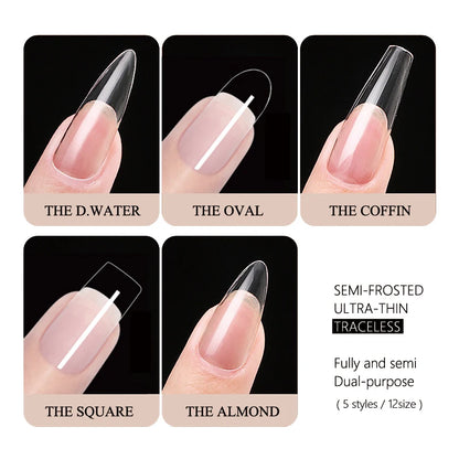 120Pcs Semi-Frosted Clear Coffin Press on Nails