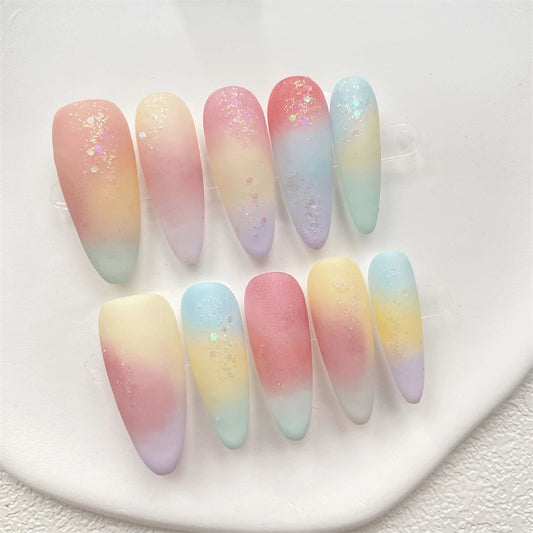 Long Almond Colourful Handmade Press On Nails