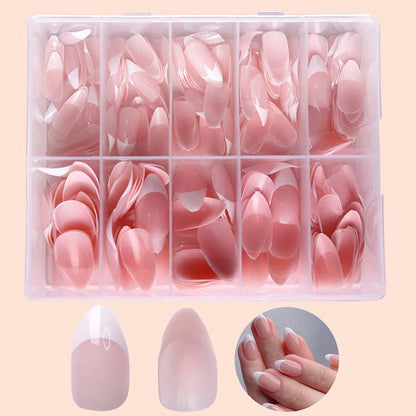 Nude Pink Almond French False Nails White Tip