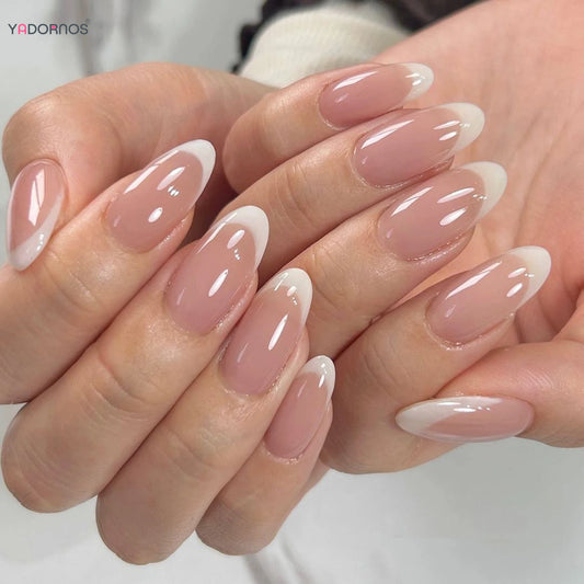 Nude White French False Nails
