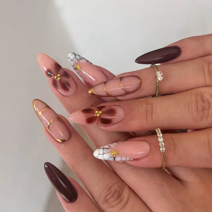 24pcs White Flower Press on Nail Tips