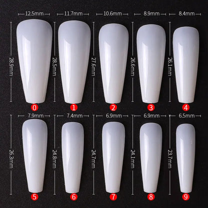 Long Ballerina Clear Natural Coffin False Nails