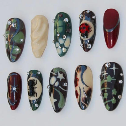 3D French Green Reusable Press On Nails